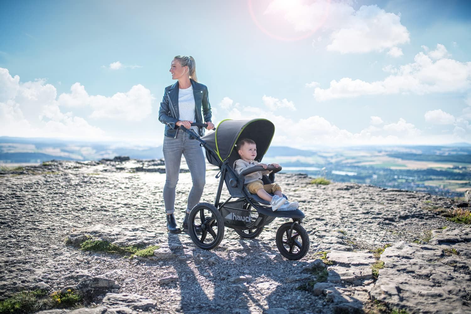 hauck Runner, Black / Neon Yellow - Robust All Terrain Pushchair with Raincover