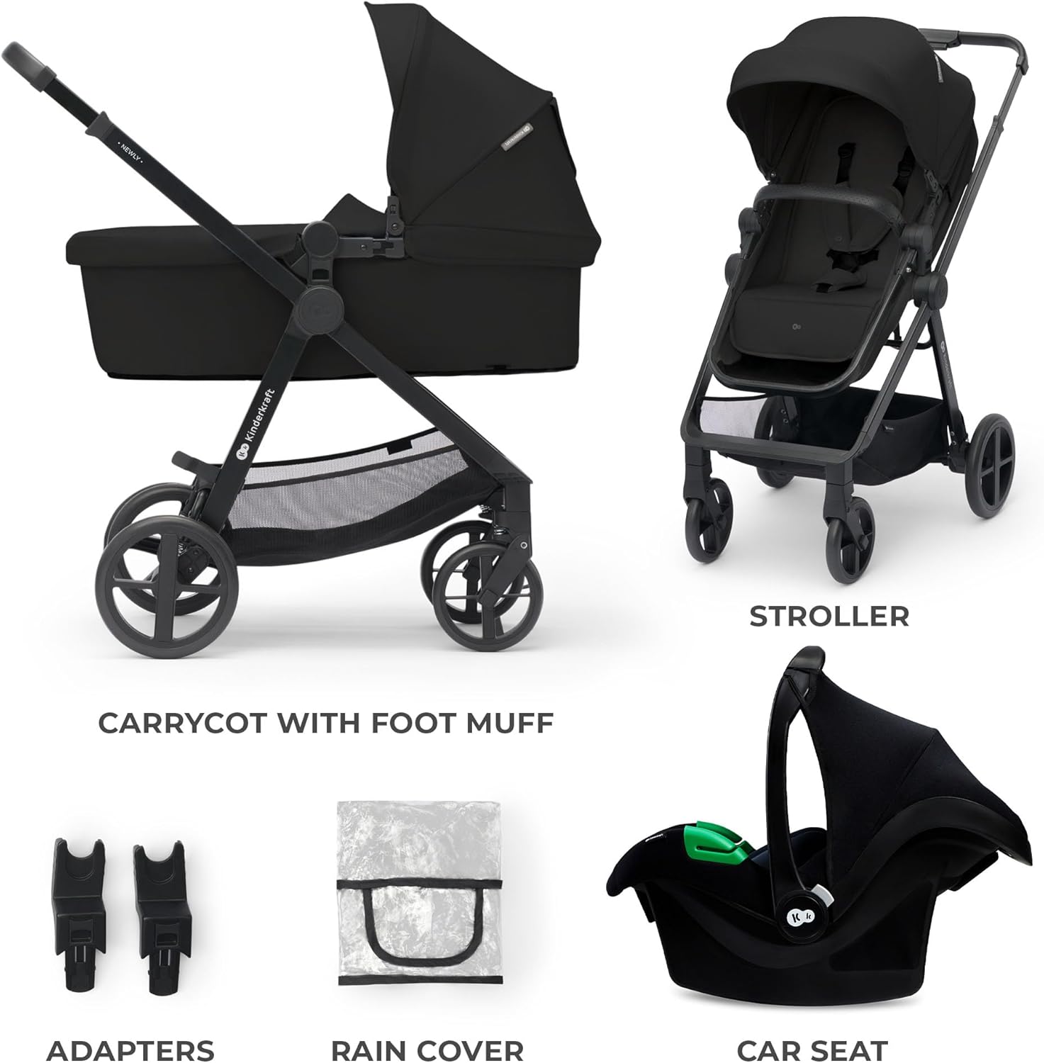 Kinderkraft Newly 3 in 1, I-Size, Stroller, Pushchair for Toddlers, Pram, Newborn Baby