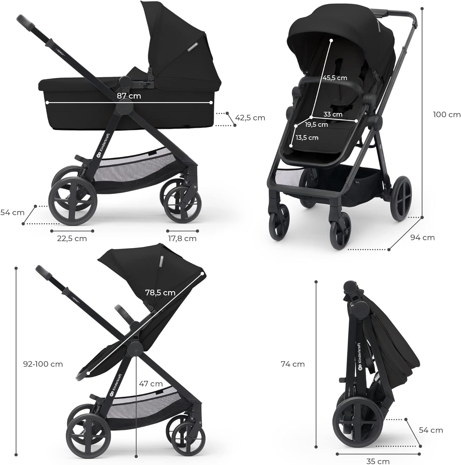 Kinderkraft Newly 3 in 1, I-Size, Stroller, Pushchair for Toddlers, Pram, Newborn Baby