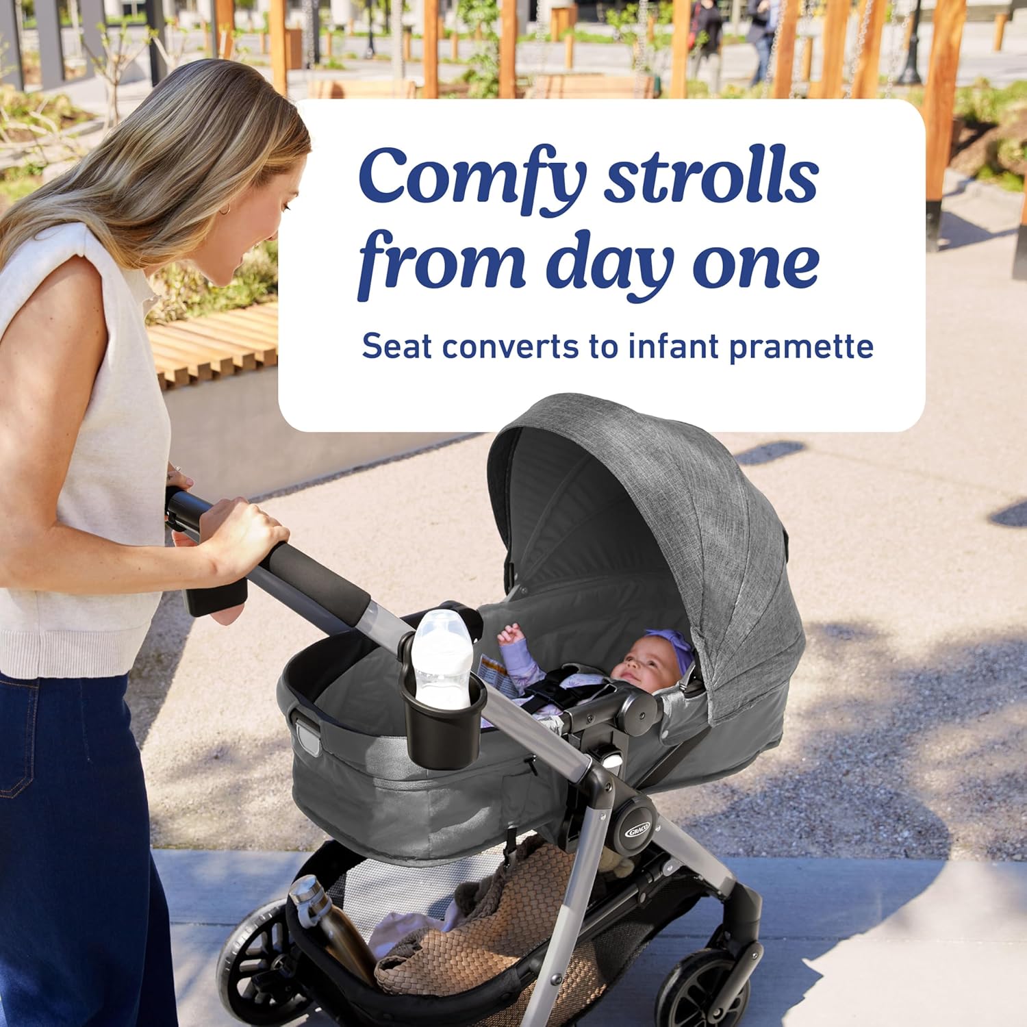 Graco Modes Pramette Travel System, Includes Baby Stroller with True Pram Mode, Reversible Seat, One Hand Fold, Extra Storage