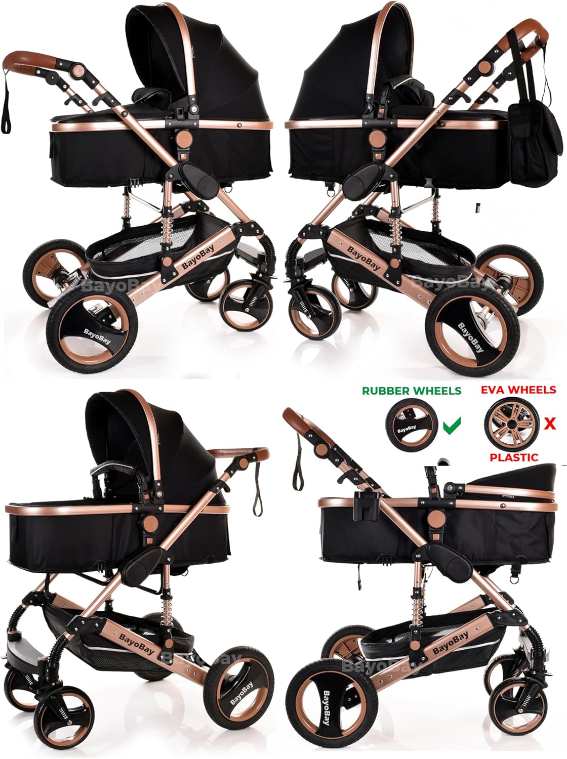 Baby Stroller 3 in 1 Pram Pushchair Buggy Child Lightweight Folding Stroller 3 in 1