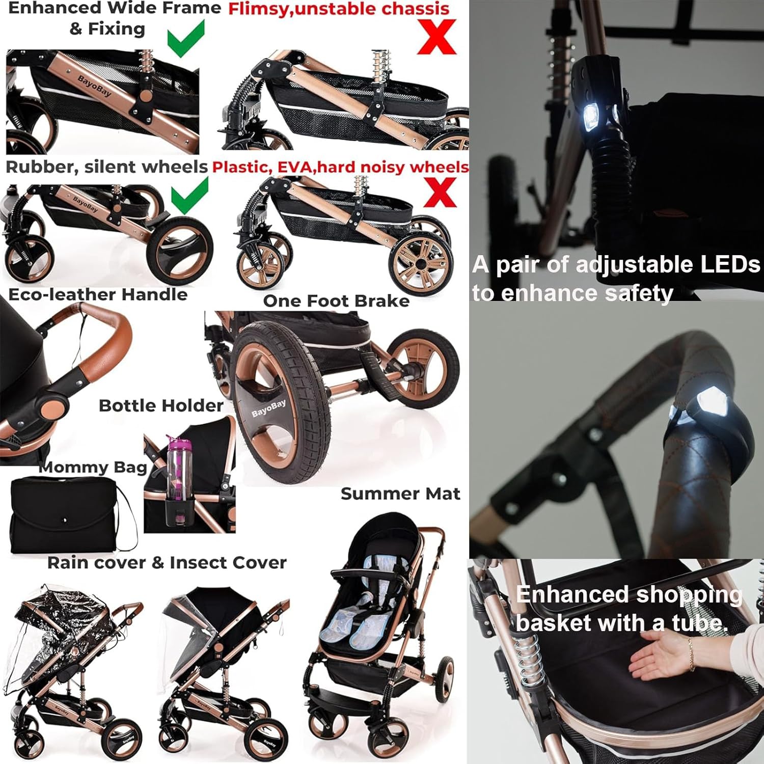 Baby Stroller 3 in 1 Pram Pushchair Buggy Child Lightweight Folding Stroller 3 in 1