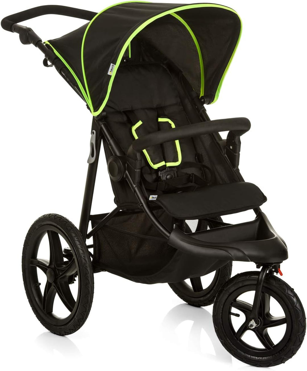 hauck Runner, Black / Neon Yellow - Robust All Terrain Pushchair with Raincover