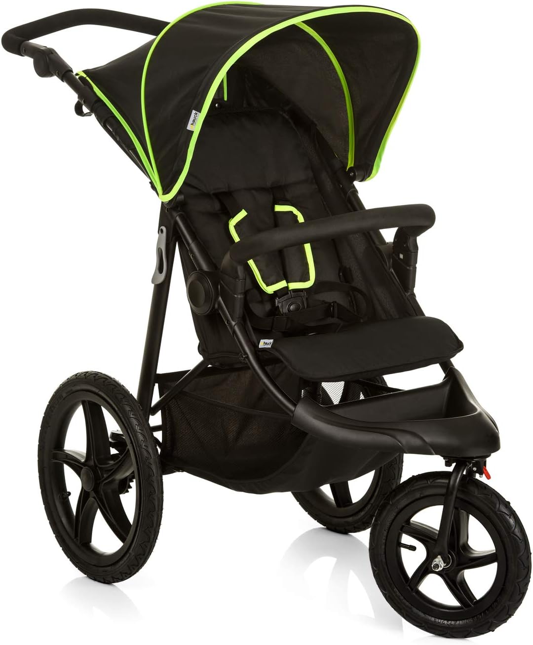 hauck Runner, Black / Neon Yellow - Robust All Terrain Pushchair with Raincover