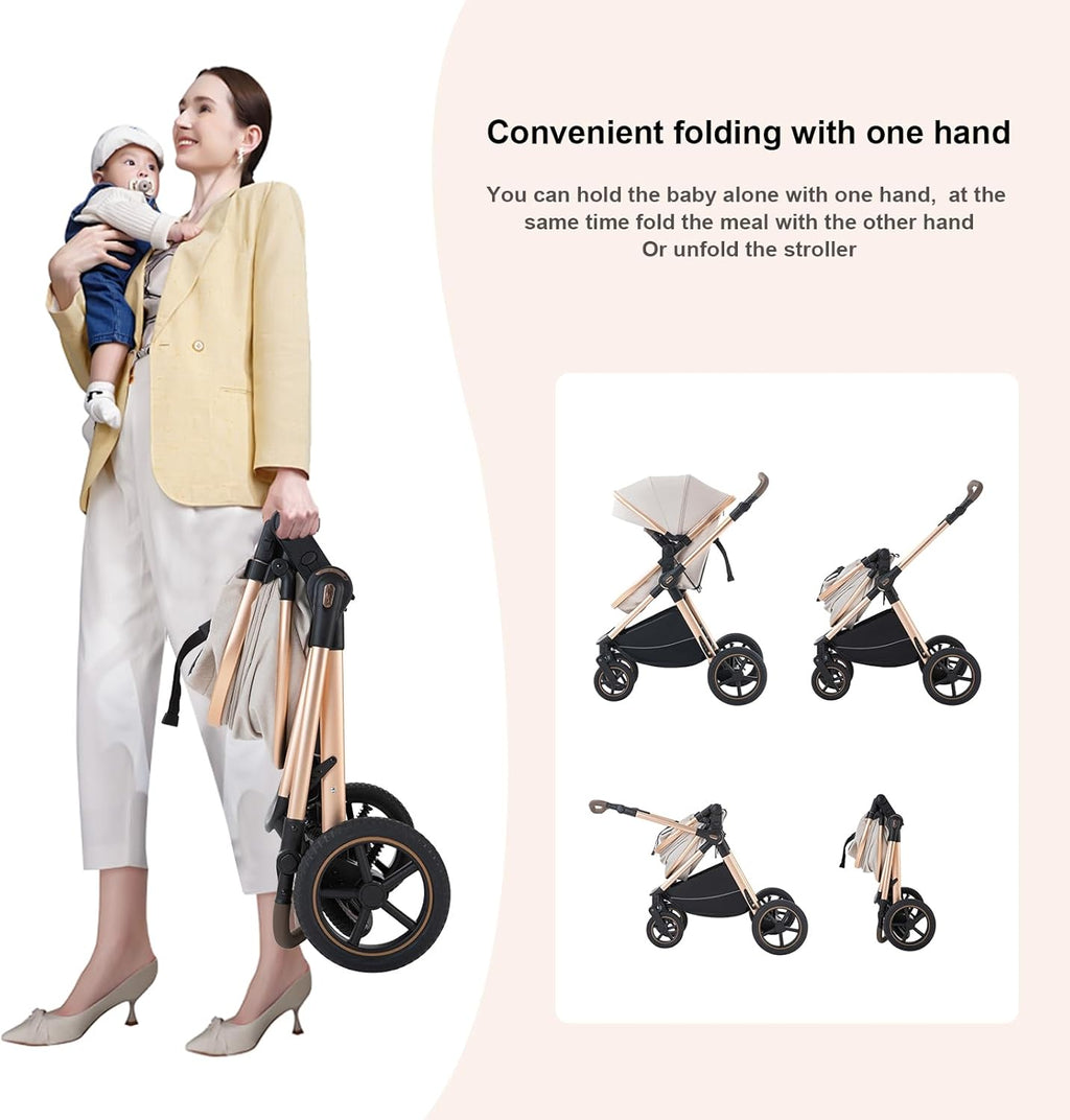 BEBBY 3 in 1 Pram, Pushchair with Seat, Pushchair 3 in 1 Travel Stroller
