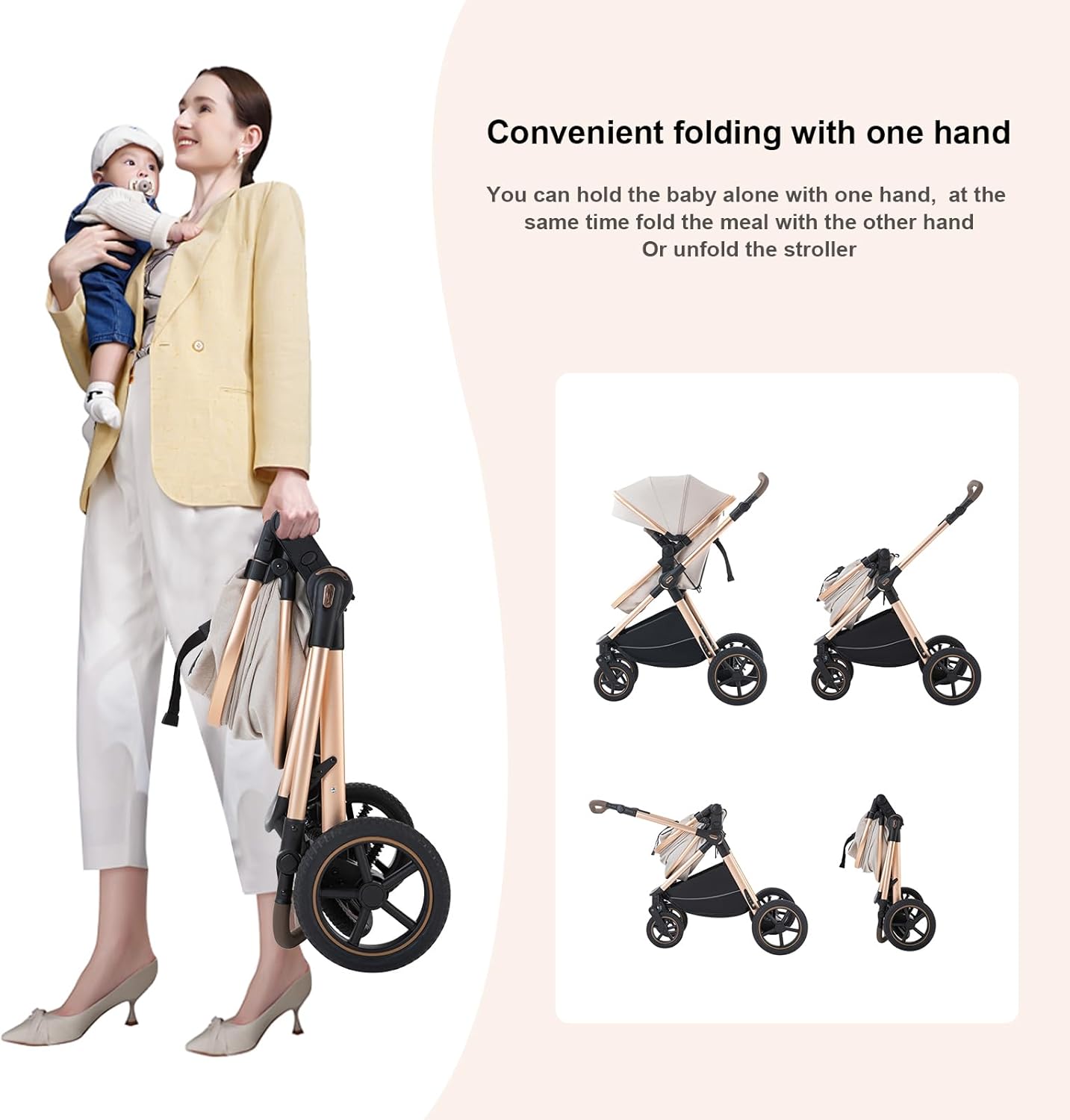BEBBY 3 in 1 Pram, Pushchair with Seat, Pushchair 3 in 1 Travel Stroller
