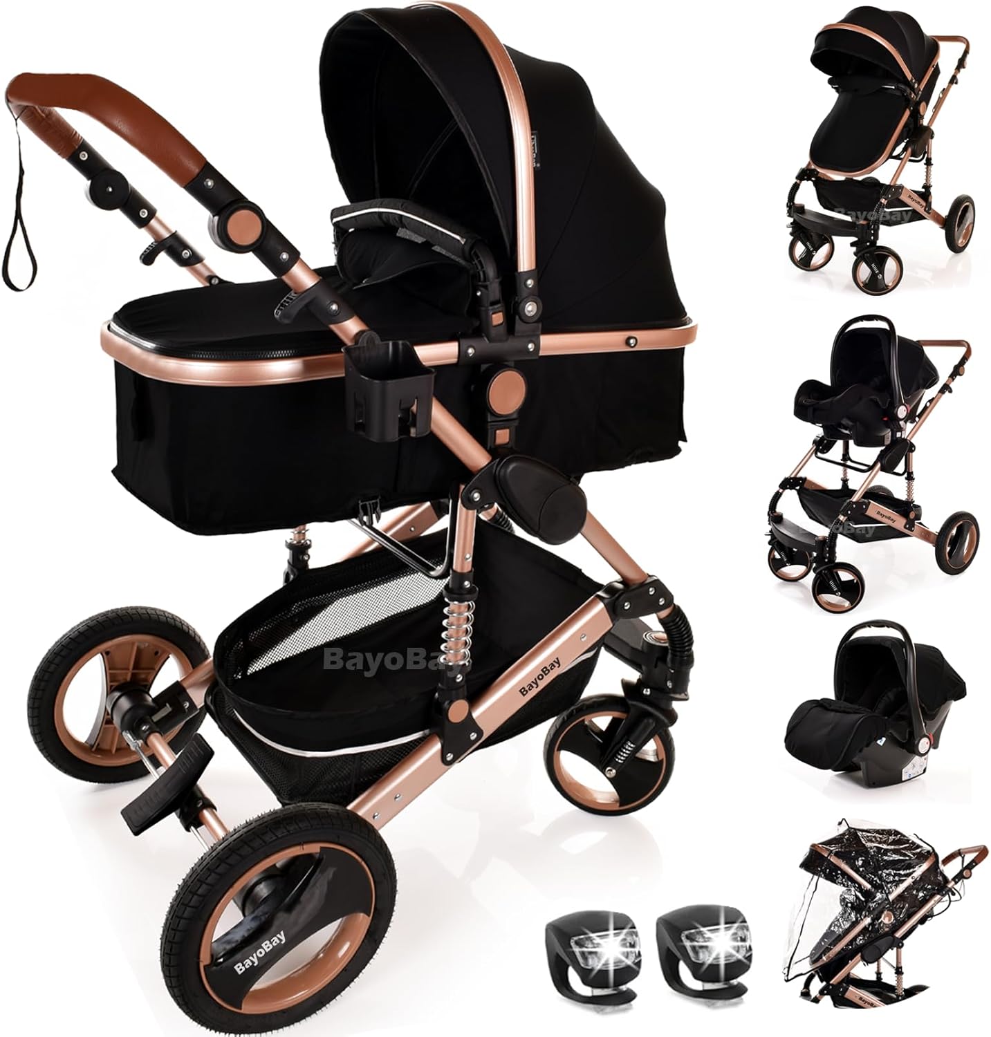 Baby Stroller 3 in 1 Pram Pushchair Buggy Child Lightweight Folding Stroller 3 in 1