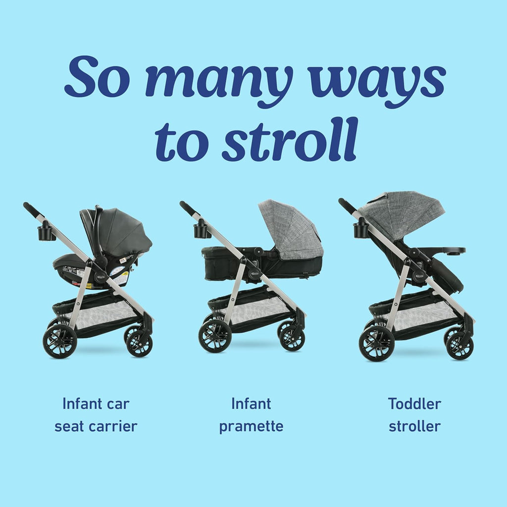 Graco Modes Pramette Travel System, Includes Baby Stroller with True Pram Mode, Reversible Seat, One Hand Fold, Extra Storage