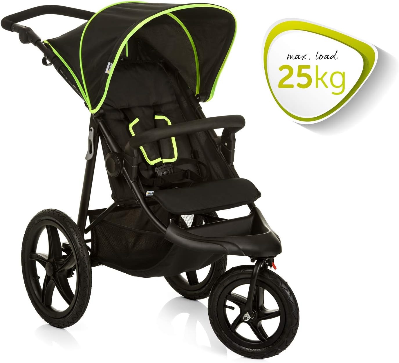 hauck Runner, Black / Neon Yellow - Robust All Terrain Pushchair with Raincover