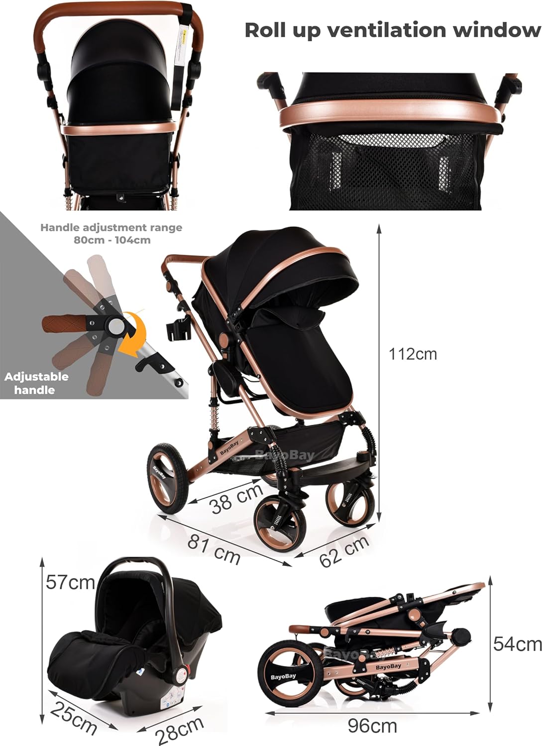Baby Stroller 3 in 1 Pram Pushchair Buggy Child Lightweight Folding Stroller 3 in 1