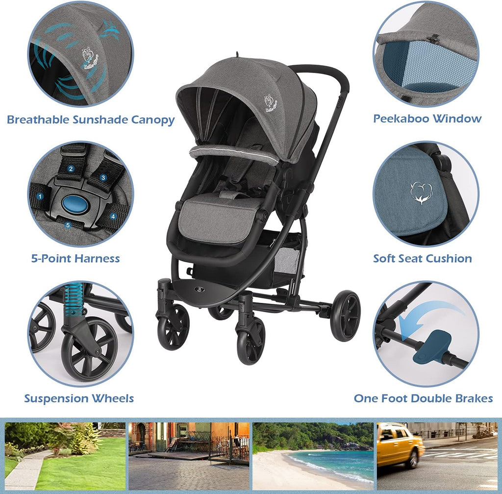 Hadwin Pram 2-in-1 Travel System, Foldable Baby Pushchair with Rain Cover