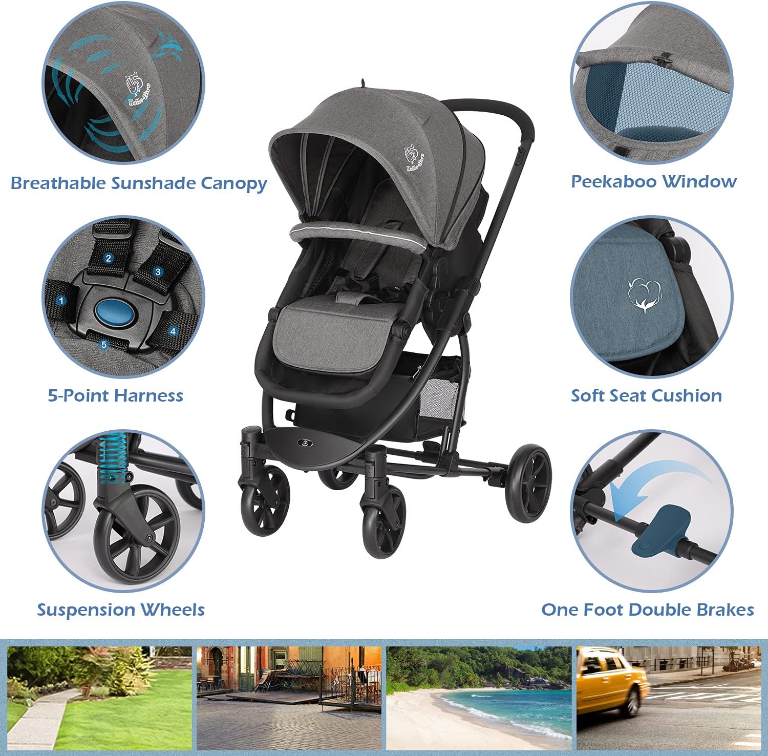 Hadwin Pram 2-in-1 Travel System, Foldable Baby Pushchair with Rain Cover
