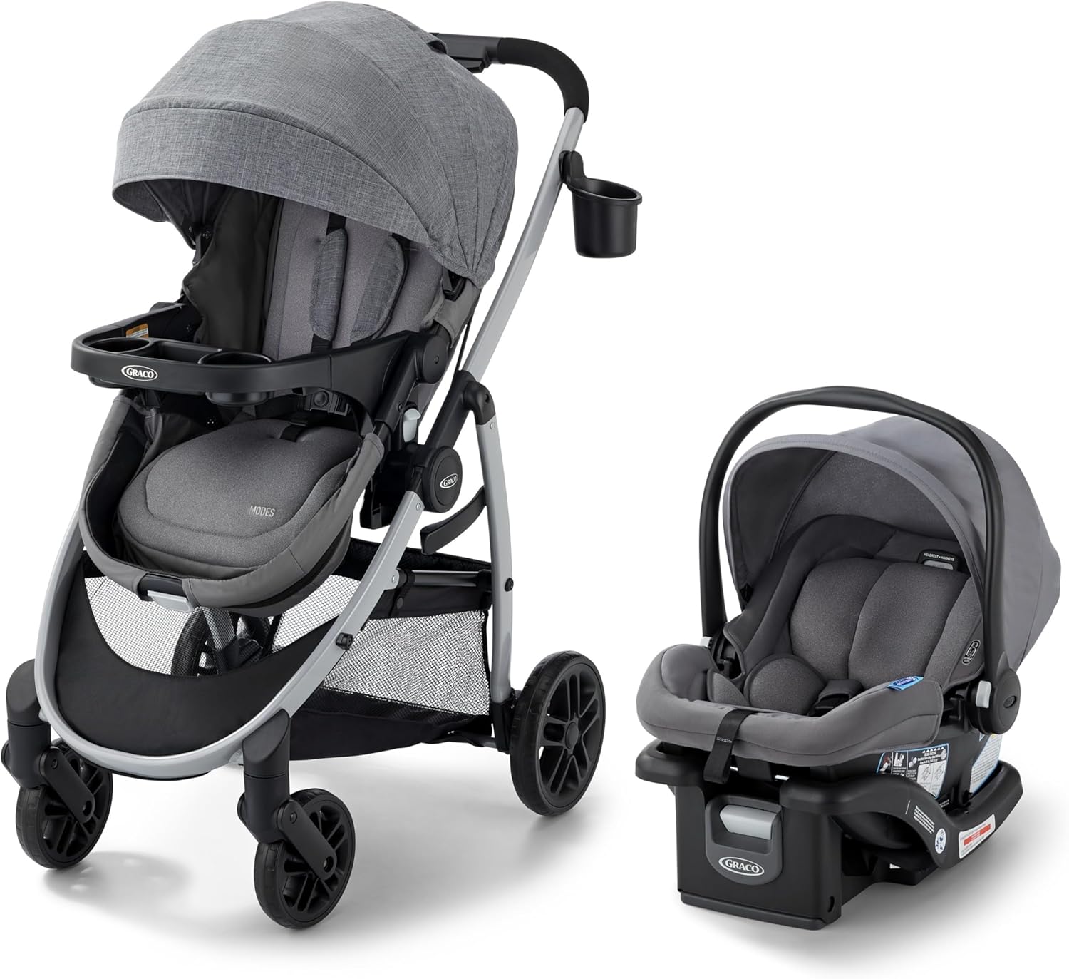 Graco Modes Pramette Travel System, Includes Baby Stroller with True Pram Mode, Reversible Seat, One Hand Fold, Extra Storage