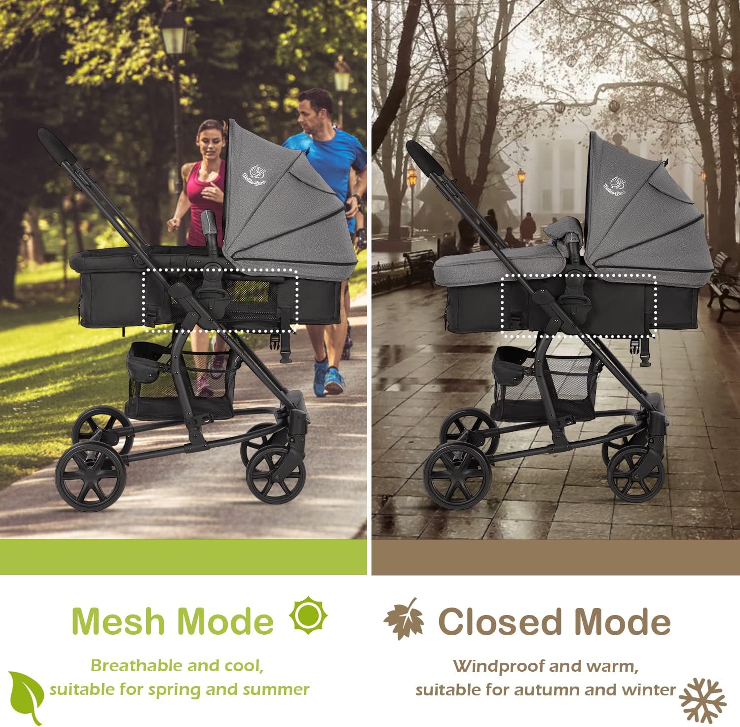 Hadwin Pram 2-in-1 Travel System, Foldable Baby Pushchair with Rain Cover